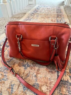 Coach Pebble Leather Shoulder Bag in pink coral Red